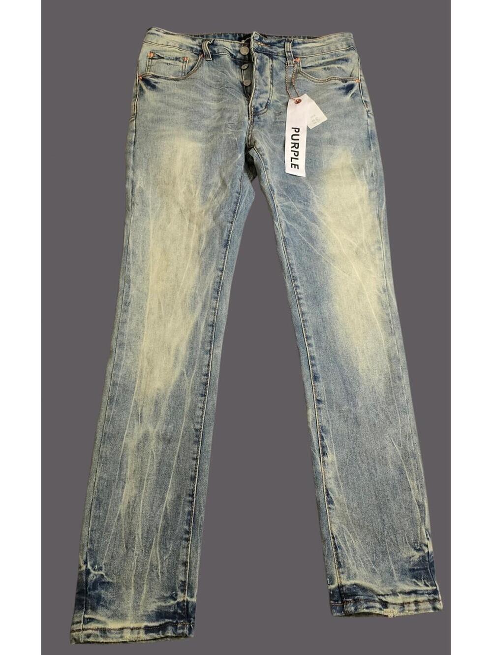 Purple Brand Light Wash Blue Men's Slim Denim Jeans Button